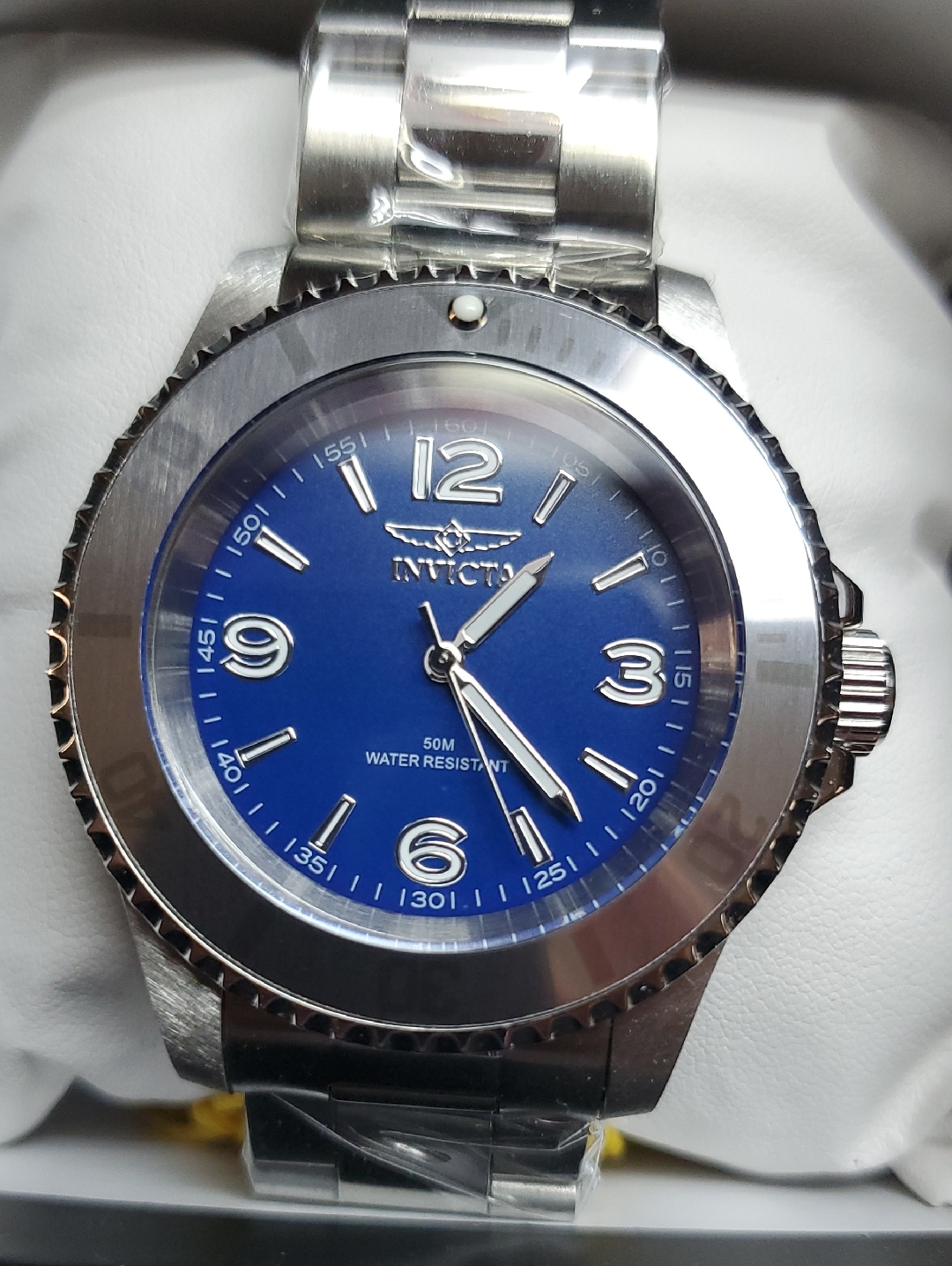 Invicta Silver Stainless Steel Watch With Blue Dial